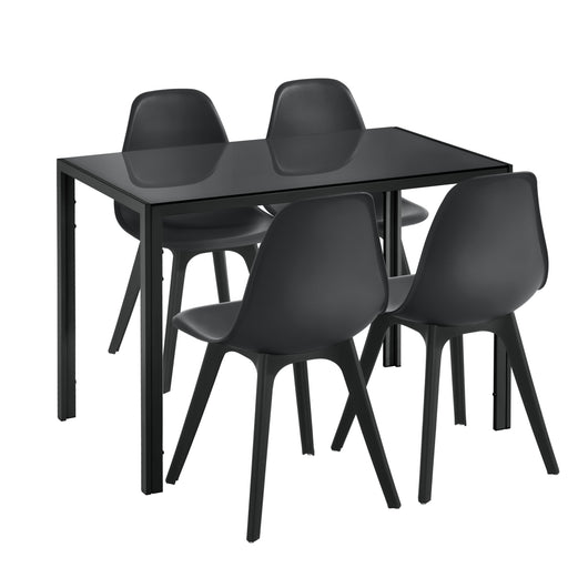 [en.casa] Arredo Sala da Pranzo  Set Tavolo Metallo Vetro 105 x 60 x 75 cm con 4 Sedie in Plastica 83 x 54 x 48 cm Nero