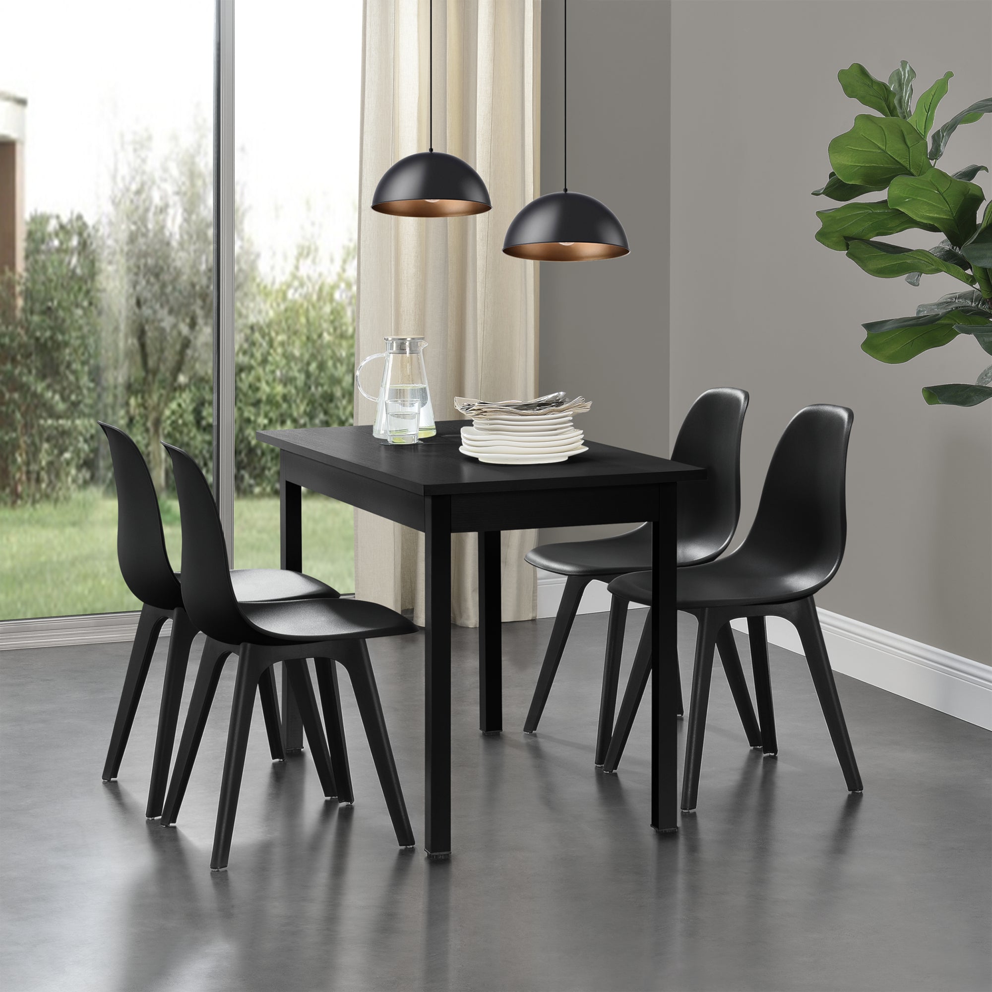 [en.casa] Arredo Sala da Pranzo Tavolo 120 x 60 x 75 cm con 4 Sedie 83 x 54 x 48 cm MDF Acciaio Plastica Nero