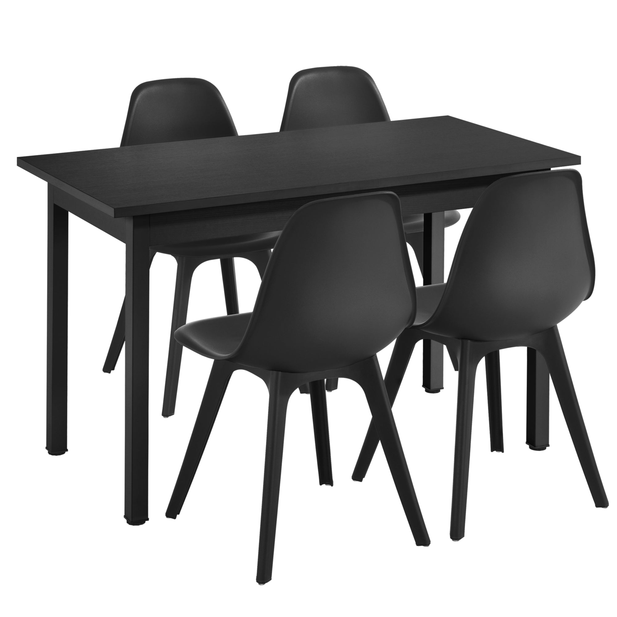 [en.casa] Arredo Sala da Pranzo Tavolo 120 x 60 x 75 cm con 4 Sedie 83 x 54 x 48 cm MDF Acciaio Plastica Nero