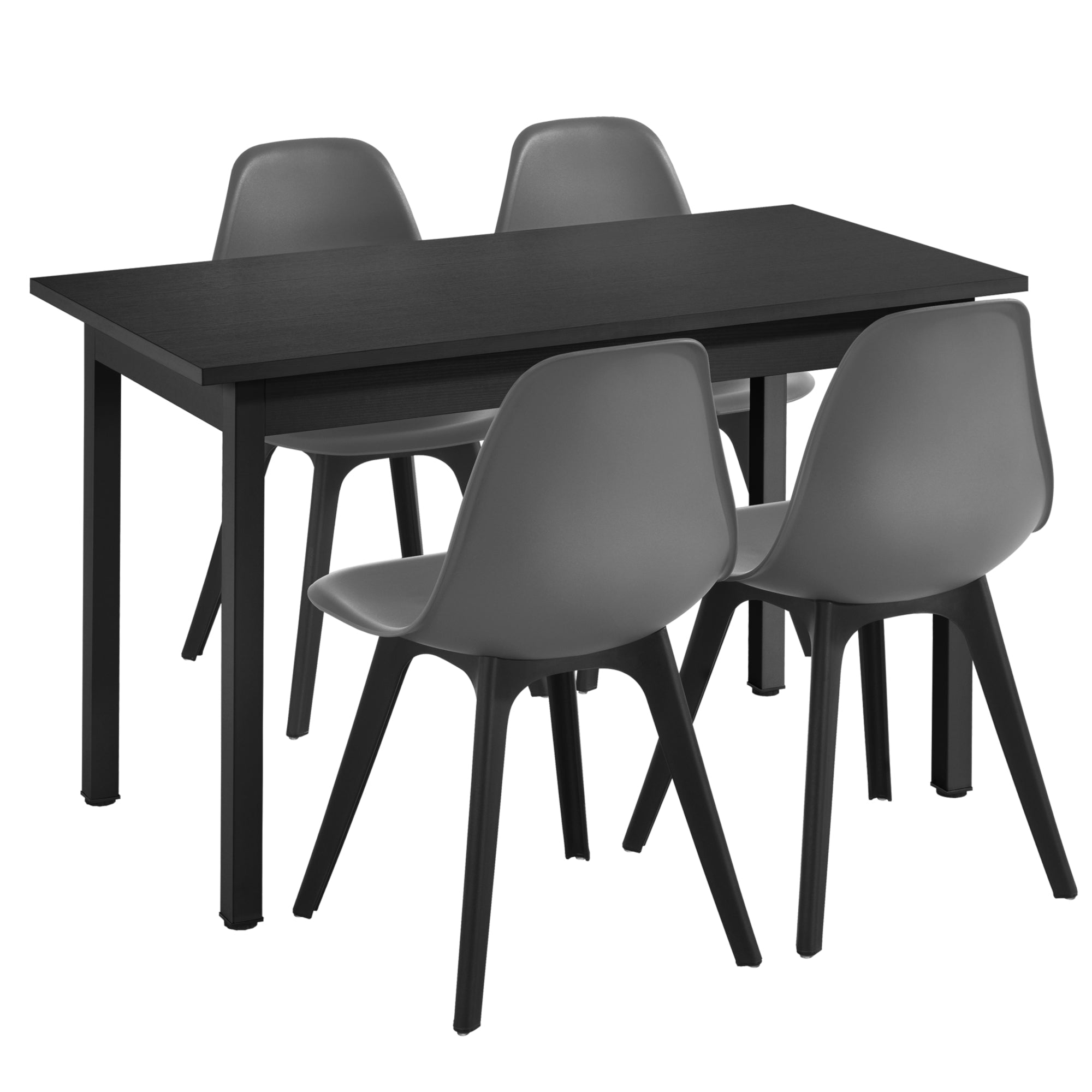 Set tavolo da pranzo e sedie Set tavolo da pranzo e sedie MDF impiallacciato acciaio verniciato a polvere plastica sinterizzata nero grigio 120 cm x 60 cm x 75 cm 03_0006943