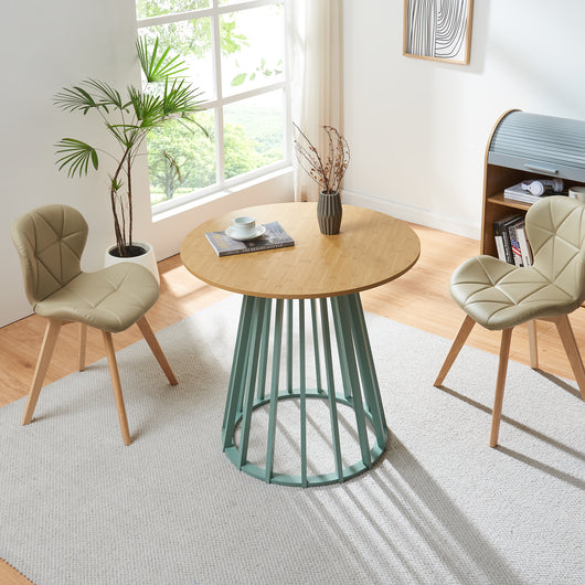 Tavolo Rotondo Lensuu da Pranzo (AxØ) 76 x 80 cm - Effetto Rovere/Verde Pastello [en.casa]