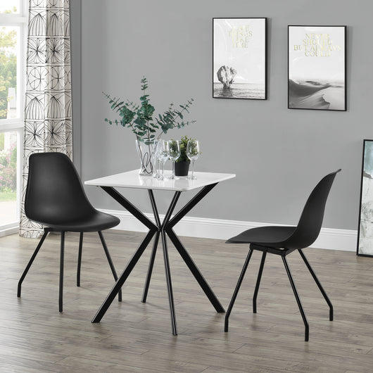Tavolo da Pranzo con Piano Quadrato 60 x 60 cm Gambe di Design in Metallo - Bianco / Nero [en.casa]