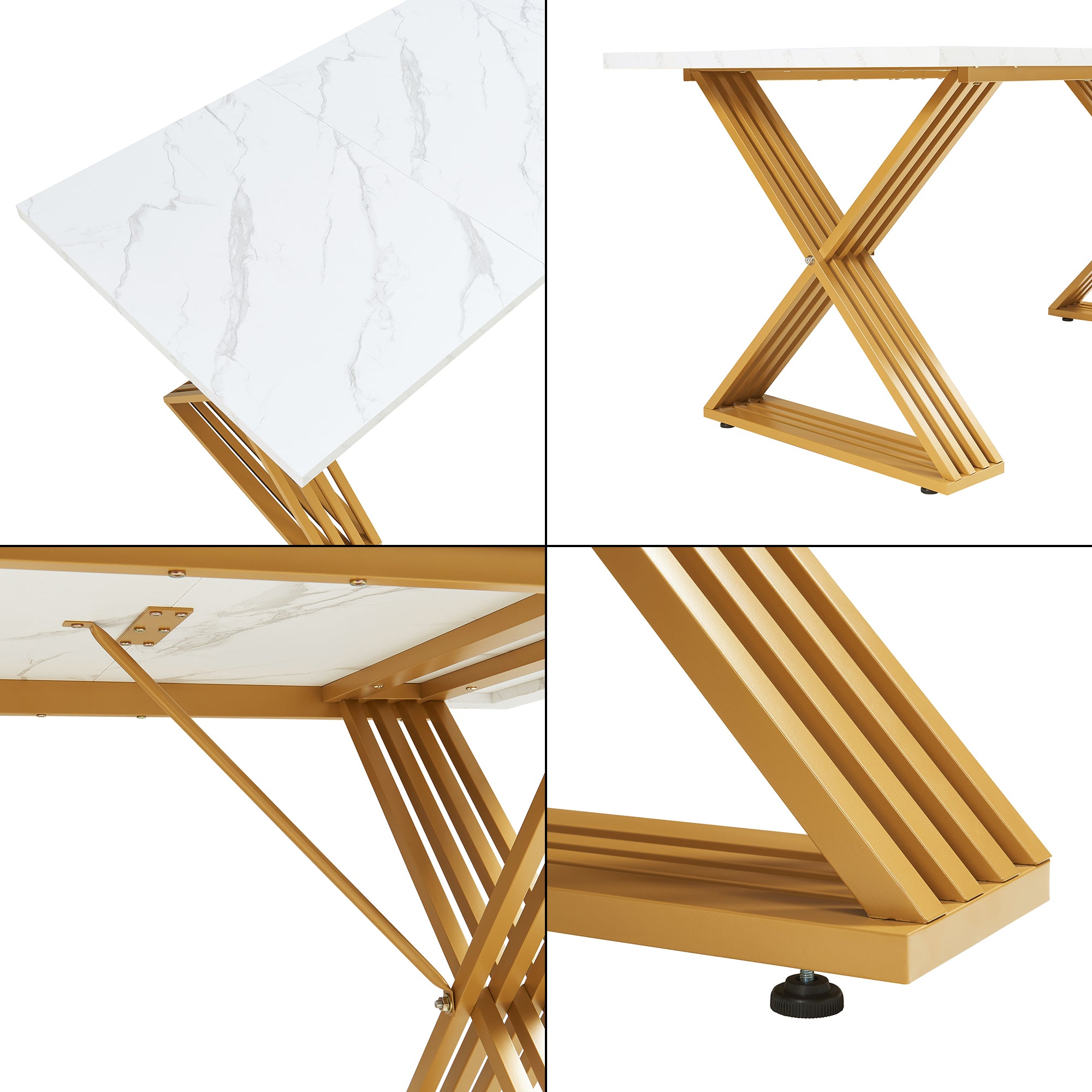 Tavolo da Pranzo Hujaari con Gambe a X in Metallo 180x80x75 cm Effetto Marmo Bianco [en.casa]