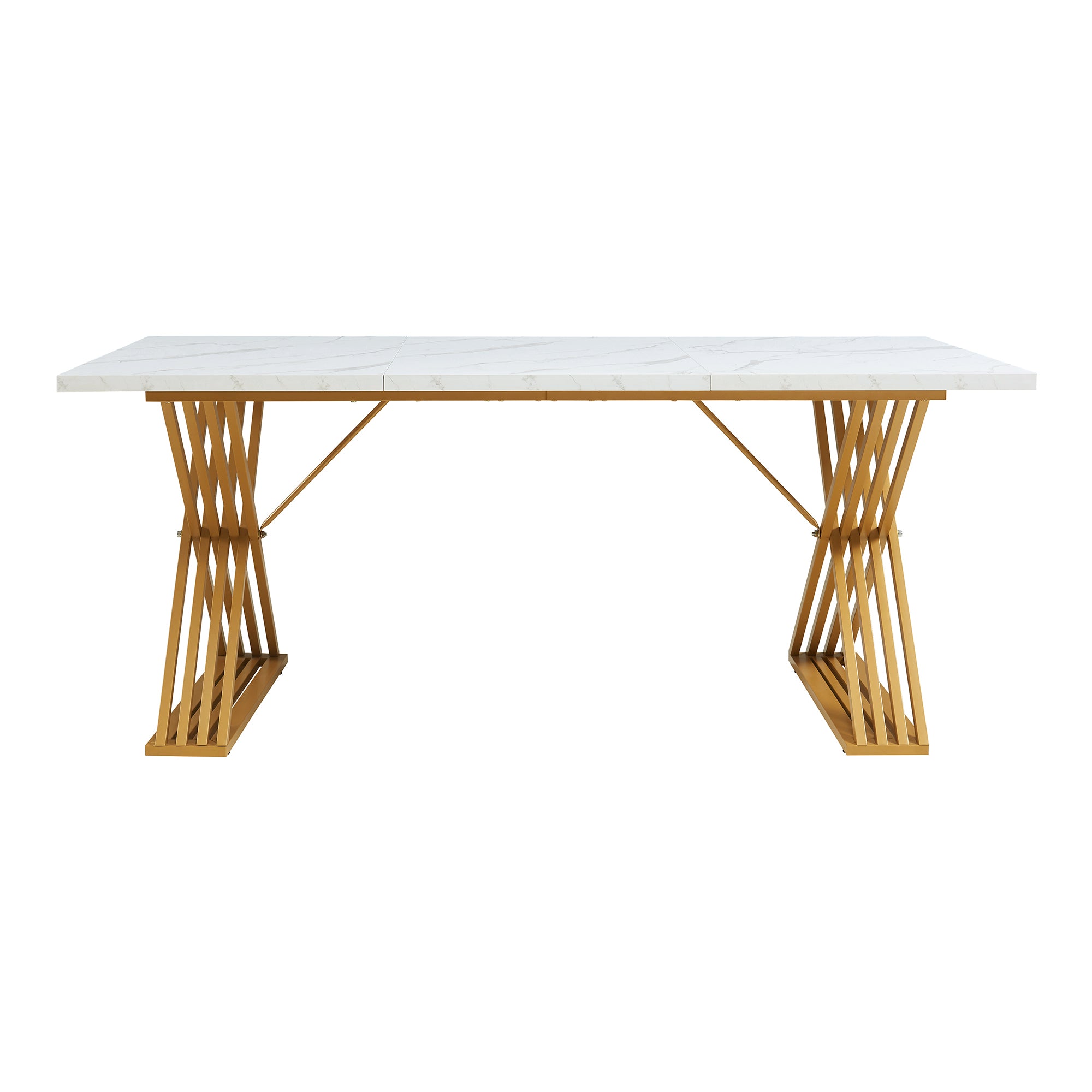 Tavolo da Pranzo Hujaari con Gambe a X in Metallo 180x80x75 cm Effetto Marmo Bianco [en.casa]