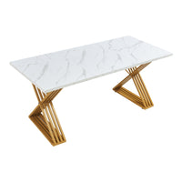 Tavolo da Pranzo Hujaari con Gambe a X in Metallo 180x80x75 cm Effetto Marmo Bianco [en.casa]