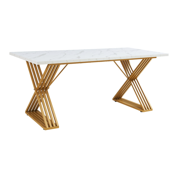 Tavolo da Pranzo Hujaari con Gambe a X in Metallo 180x80x75 cm Effetto Marmo Bianco [en.casa]
