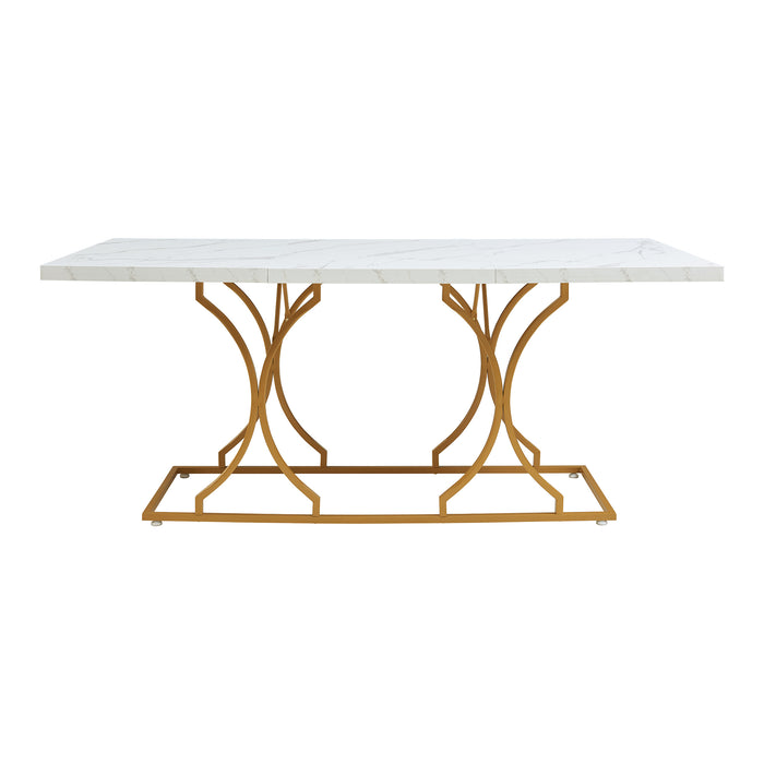 Tavolo da Pranzo Foga 180x80x75 cm Effetto Marmo Bianco / Oro [en.casa]