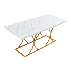 Tavolo da Pranzo Foga 180x80x75 cm Effetto Marmo Bianco / Oro [en.casa]