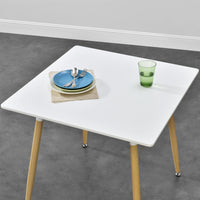 Tavolo da Pranzo Hessen con Piano Quadrato Bianco 80x80 cm Gambe in Acciaio in Effetto Legno [en.casa]