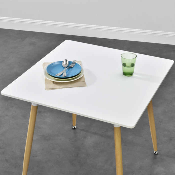 Tavolo da Pranzo Hessen con Piano Quadrato Bianco 80x80 cm Gambe in Acciaio in Effetto Legno [en.casa]