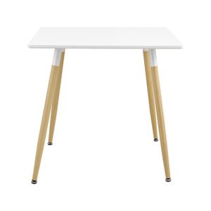 Tavolo da Pranzo Hessen con Piano Quadrato Bianco 80x80 cm Gambe in Acciaio in Effetto Legno [en.casa]