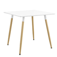 Tavolo da Pranzo Hessen con Piano Quadrato Bianco 80x80 cm Gambe in Acciaio in Effetto Legno [en.casa]