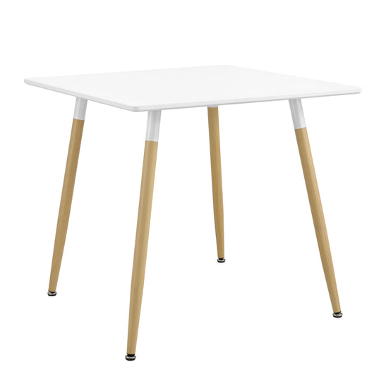 Tavolo da Pranzo Hessen con Piano Quadrato Bianco 80x80 cm Gambe in Acciaio in Effetto Legno [en.casa]