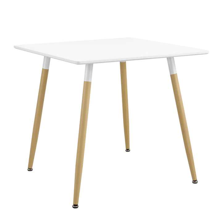 Tavolo da Pranzo Hessen con Piano Quadrato Bianco 80x80 cm Gambe in Acciaio in Effetto Legno [en.casa]