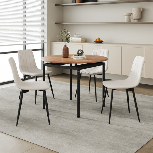 Set da Pranzo Hemnes Tavolo Rotondo Ø100 cm Effetto Rovere e 4 Sedie Tessuto Beige [en.casa]