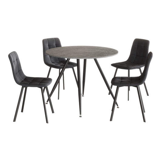 Set da Pranzo Fitjar Tavolo con Piano Rotondo Ø100 cm Effetto Cemento e 4 Sedie Effetto Velluto Grigio Scuro [en.casa]