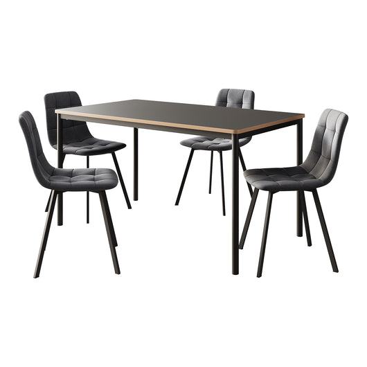 Set da Pranzo Lindesberg Tavolo Rettangolare e 4 Sedie Imbottite - Grigio Scuro [en.casa]