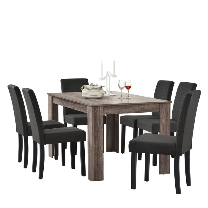 Tavolo da pranzo (rovere antico) + 6 sedie da pranzo in grigio scuro - 140x90 cm 03_0004238