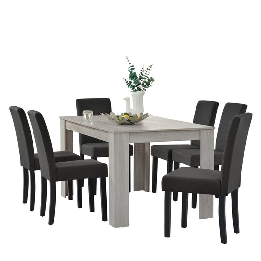 Tavolo da pranzo (rovere) + 6 sedie da pranzo in grigio scuro - 140 x 90 cm 03_0004240
