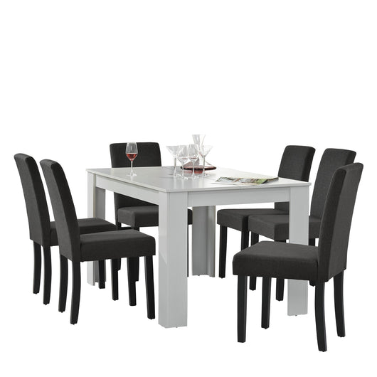 Tavolo da pranzo (bianco) + 6 sedie da pranzo in grigio scuro - 140x90 cm 03_0004237