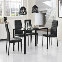 Set Tavolo da Pranzo con 4 Sedie Imbottite Schienale Alto Similpelle - Nero [en.casa]