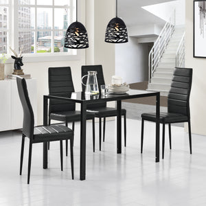 Set Tavolo da Pranzo con 4 Sedie Imbottite Schienale Alto Similpelle - Nero [en.casa]