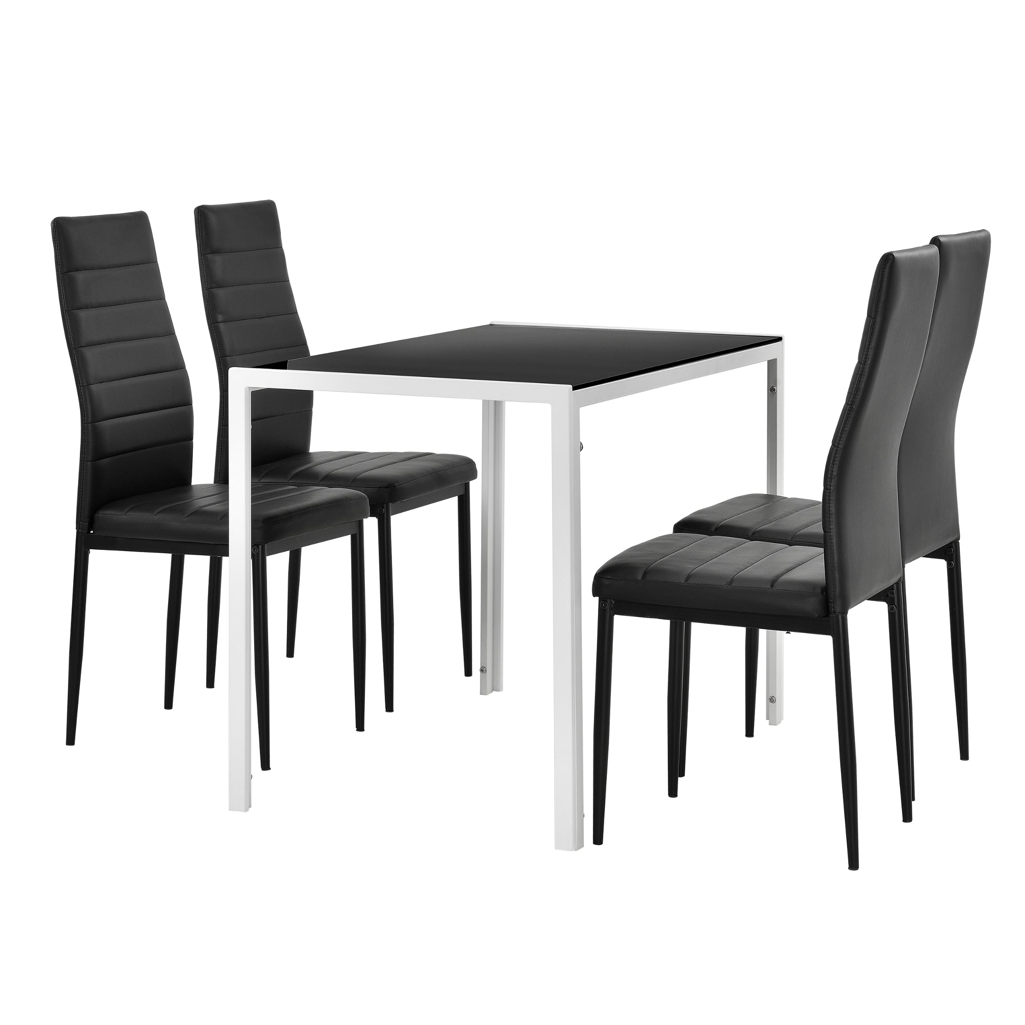 Set Tavolo da Pranzo Bianco-Nero con 4 Sedie Imbottite Schienale Alto Similpelle Nero [en.casa]