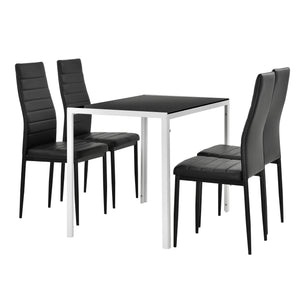 Set Tavolo da Pranzo Bianco-Nero con 4 Sedie Imbottite Schienale Alto Similpelle Nero [en.casa]