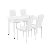 Set da Sala da Pranzo Tavolo con 4 Sedie Gambe in Acciaio Rivestimento in Similpelle - Bianco [en.casa]