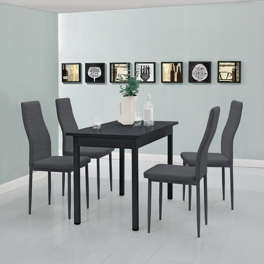 Set da Sala da Pranzo Tavolo con 4 Sedie Gambe in Acciaio Rivestimento in Similpelle - Nero / Grigio Scuro [en.casa]