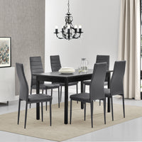 Set Sala da Pranzo Bjerkvik Tavolo 140x60 cm e 6 Sedie Imbottite Rivestimento in Similpelle - Nero / Grigio [en.casa]