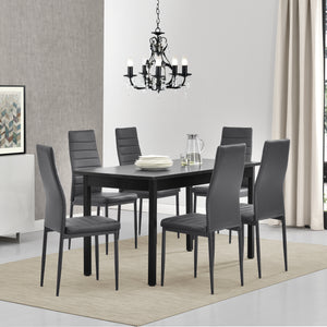 Set Sala da Pranzo Bjerkvik Tavolo 140x60 cm e 6 Sedie Imbottite Rivestimento in Similpelle - Nero / Grigio [en.casa]