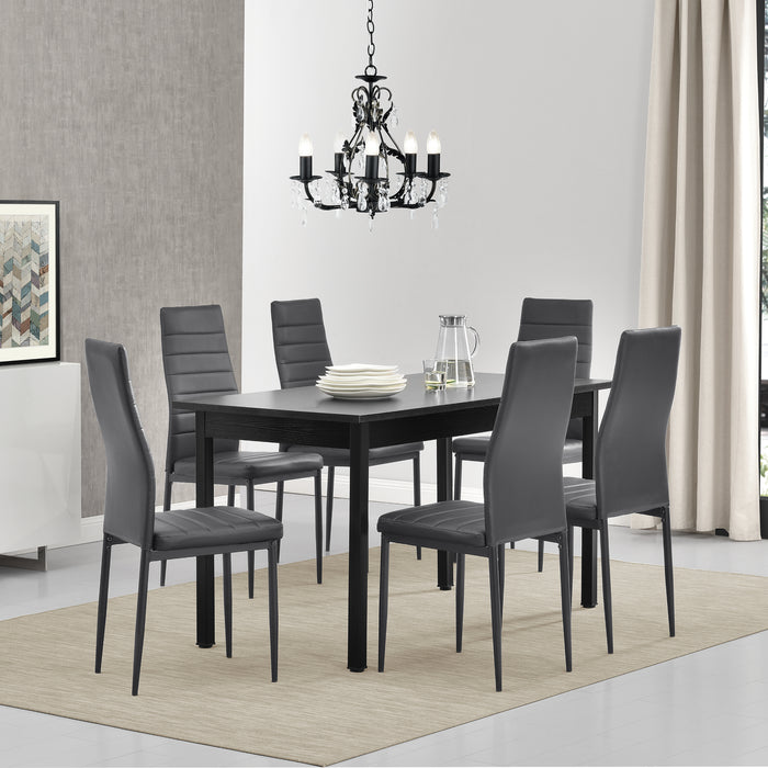 Set Sala da Pranzo Bjerkvik Tavolo 140x60 cm e 6 Sedie Imbottite Rivestimento in Similpelle - Nero / Grigio [en.casa]