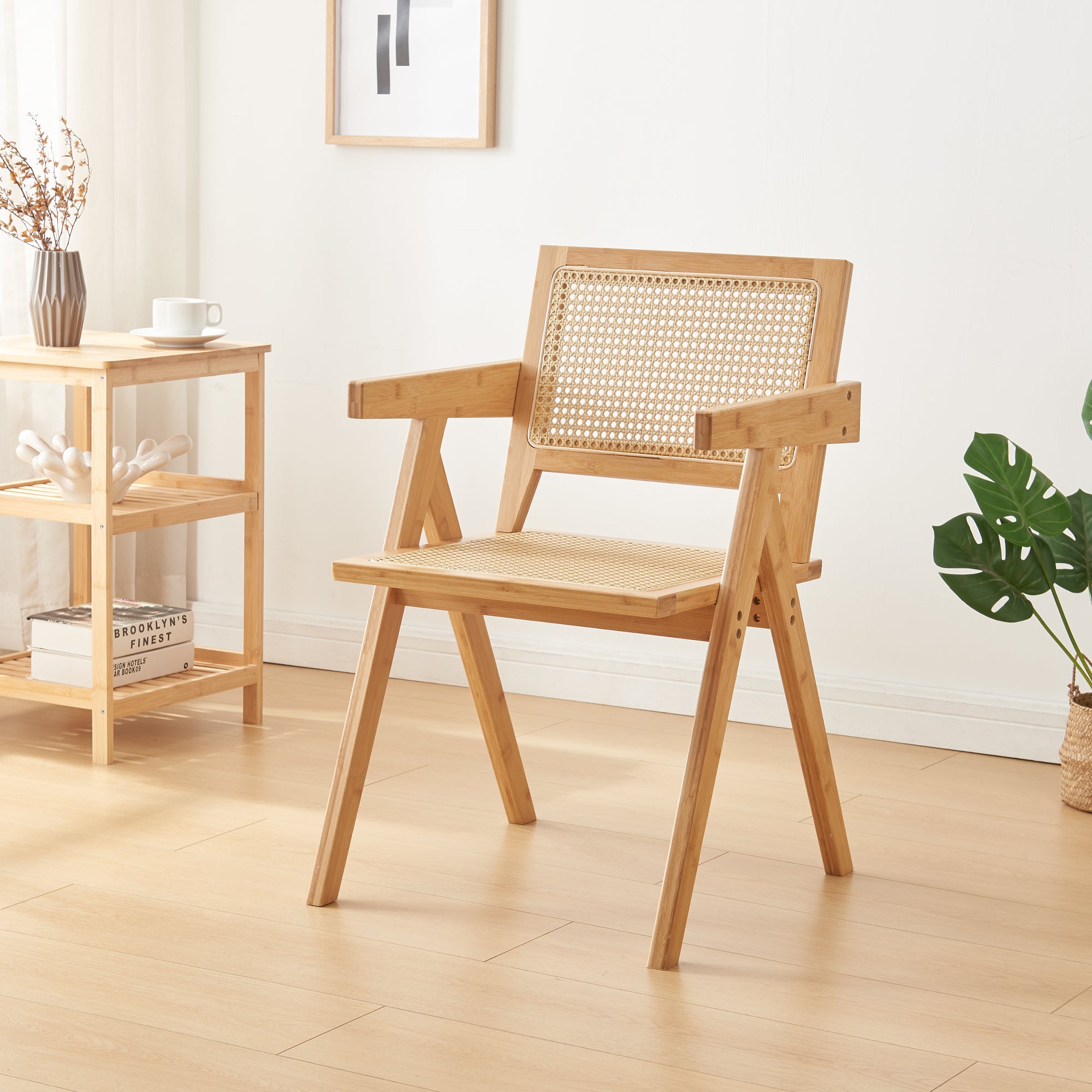 Sedia da Sala Pranzo Asikkala in Bambù e Plastica Effetto Rattan [en.casa]