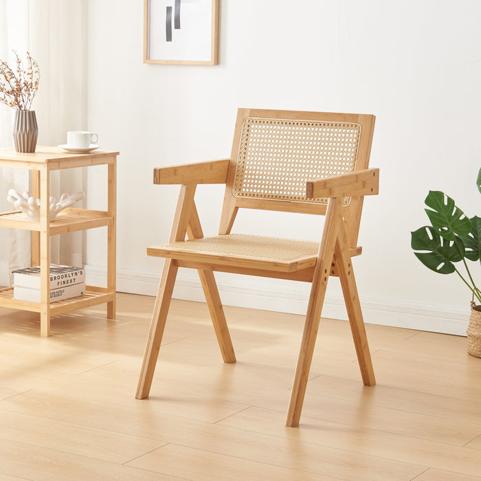 Sedia da Sala Pranzo Asikkala in Bambù e Plastica Effetto Rattan [en.casa]