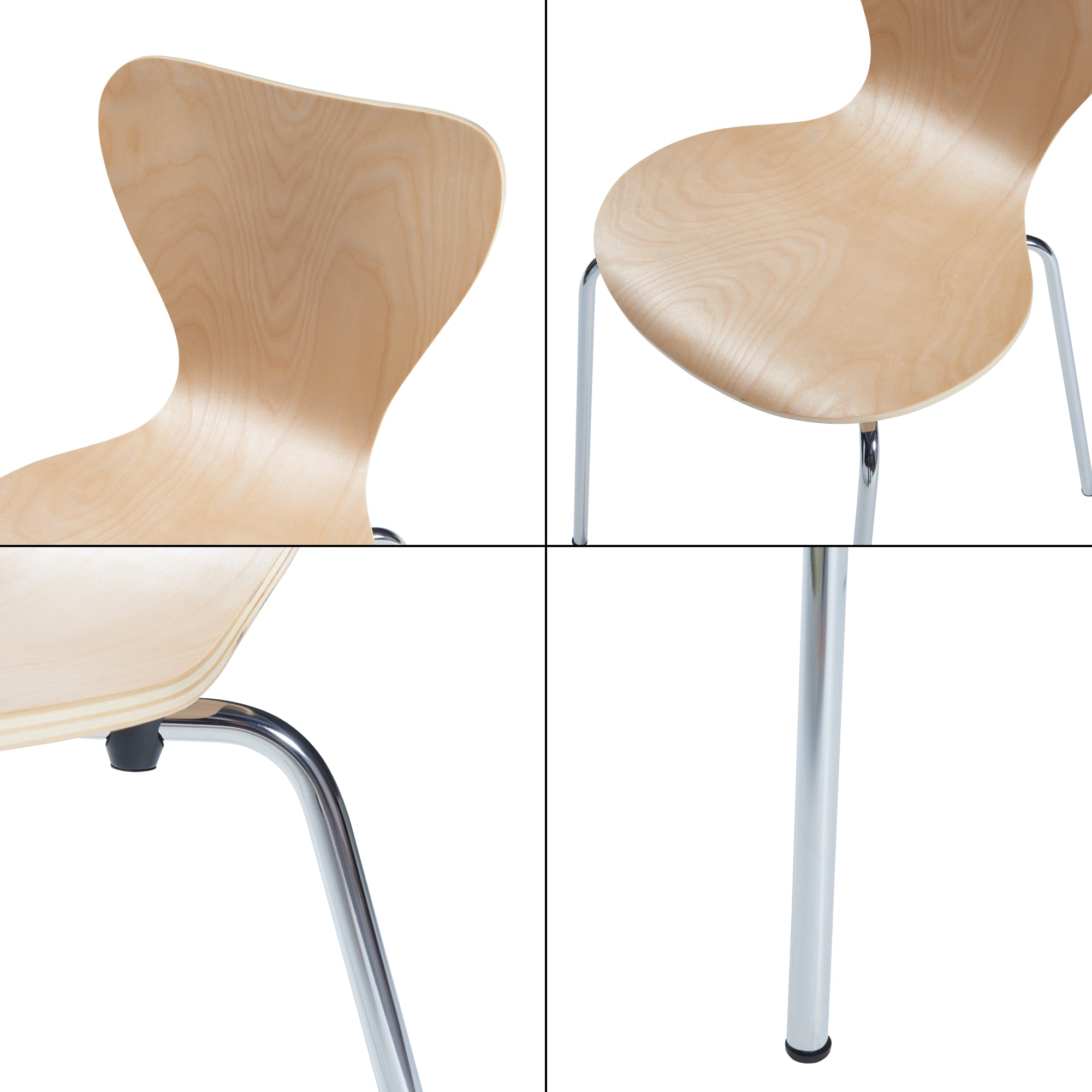 Set di 4 Sedie da Sala Essunga Impilabili - Legno Naturale / Cromato [en.casa]