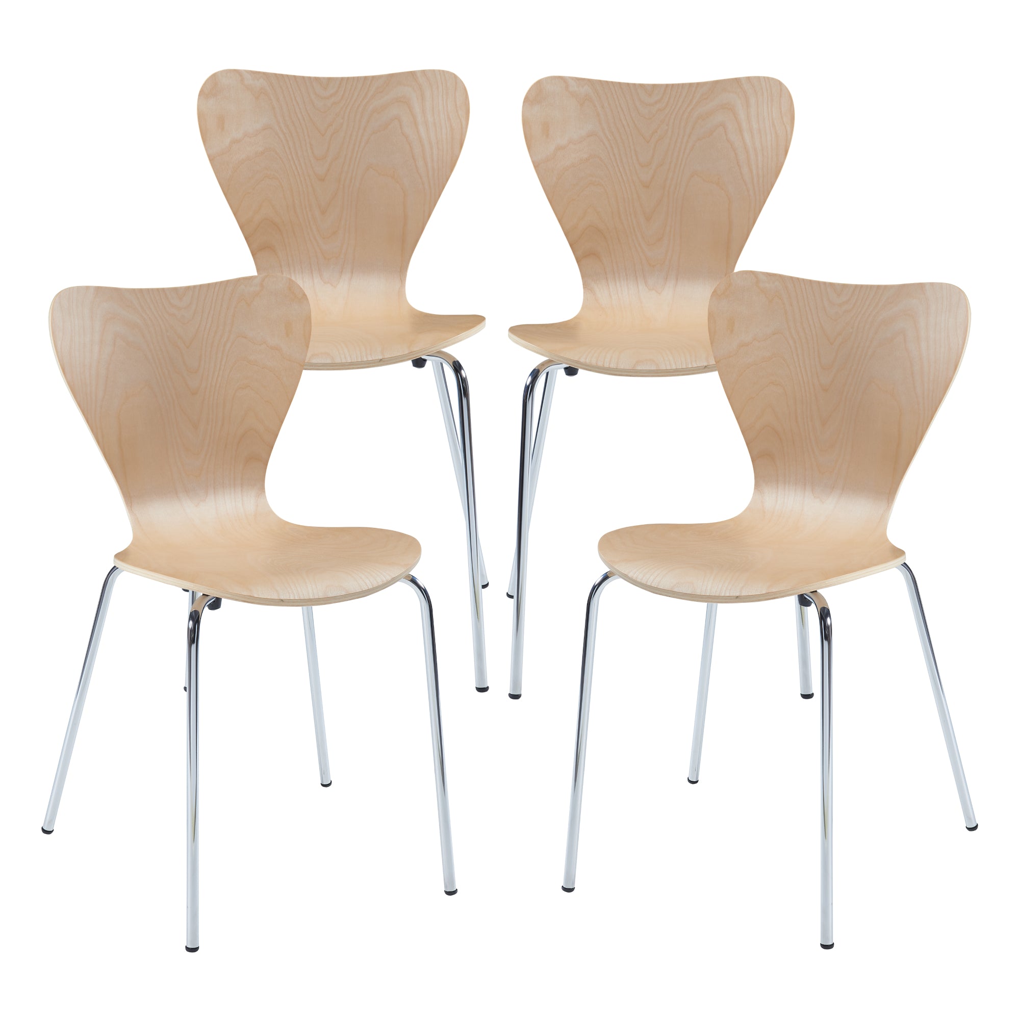 Set di 4 Sedie da Sala Essunga Impilabili - Legno Naturale / Cromato [en.casa]