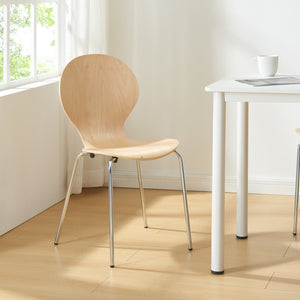 Set di 4 Sedie da Sala ETNE Impilabili - Legno Naturale / Cromato [en.casa]