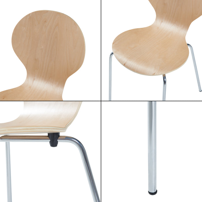 Set di 4 Sedie da Sala ETNE Impilabili - Legno Naturale / Cromato [en.casa]