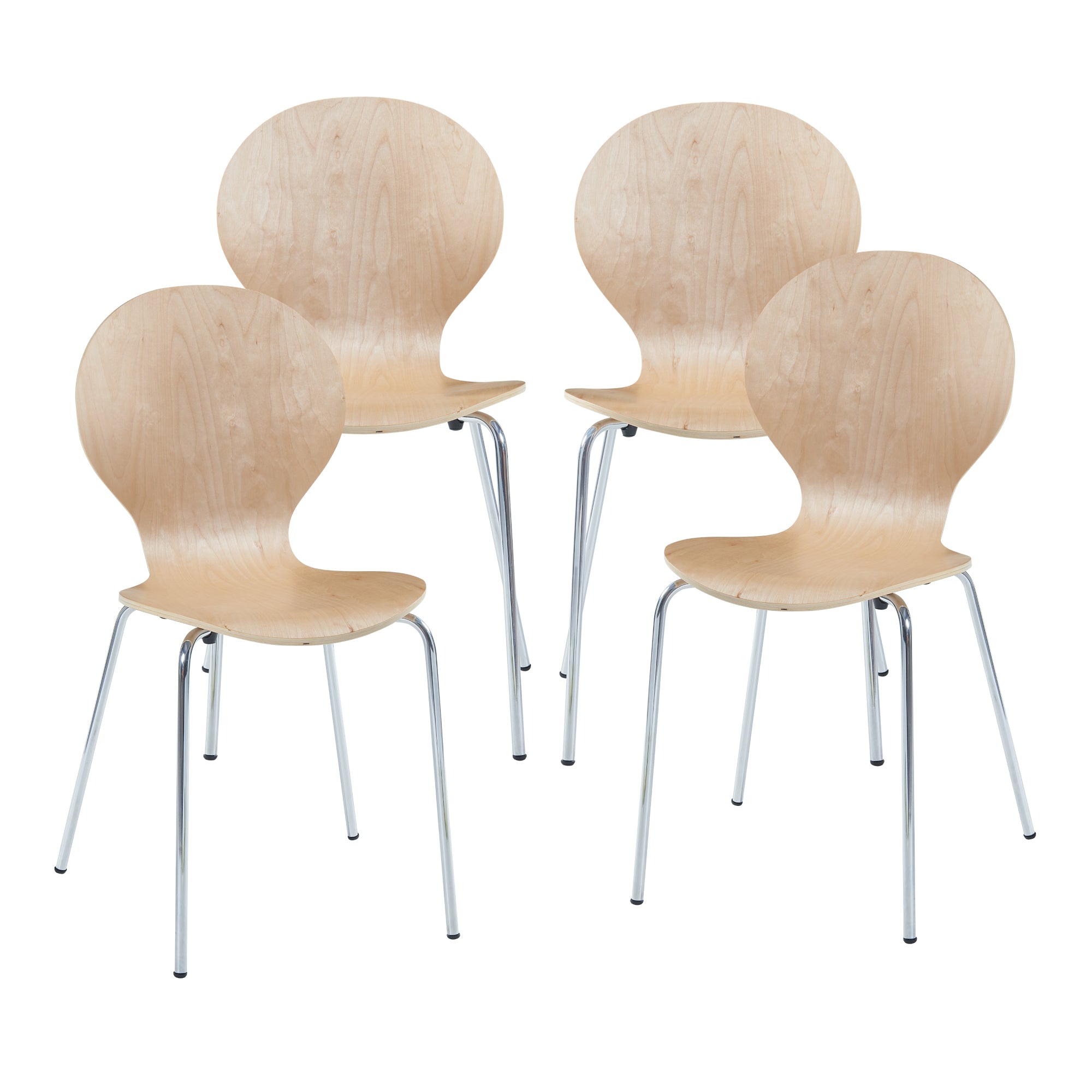 Set di 4 Sedie da Sala ETNE Impilabili - Legno Naturale / Cromato [en.casa]