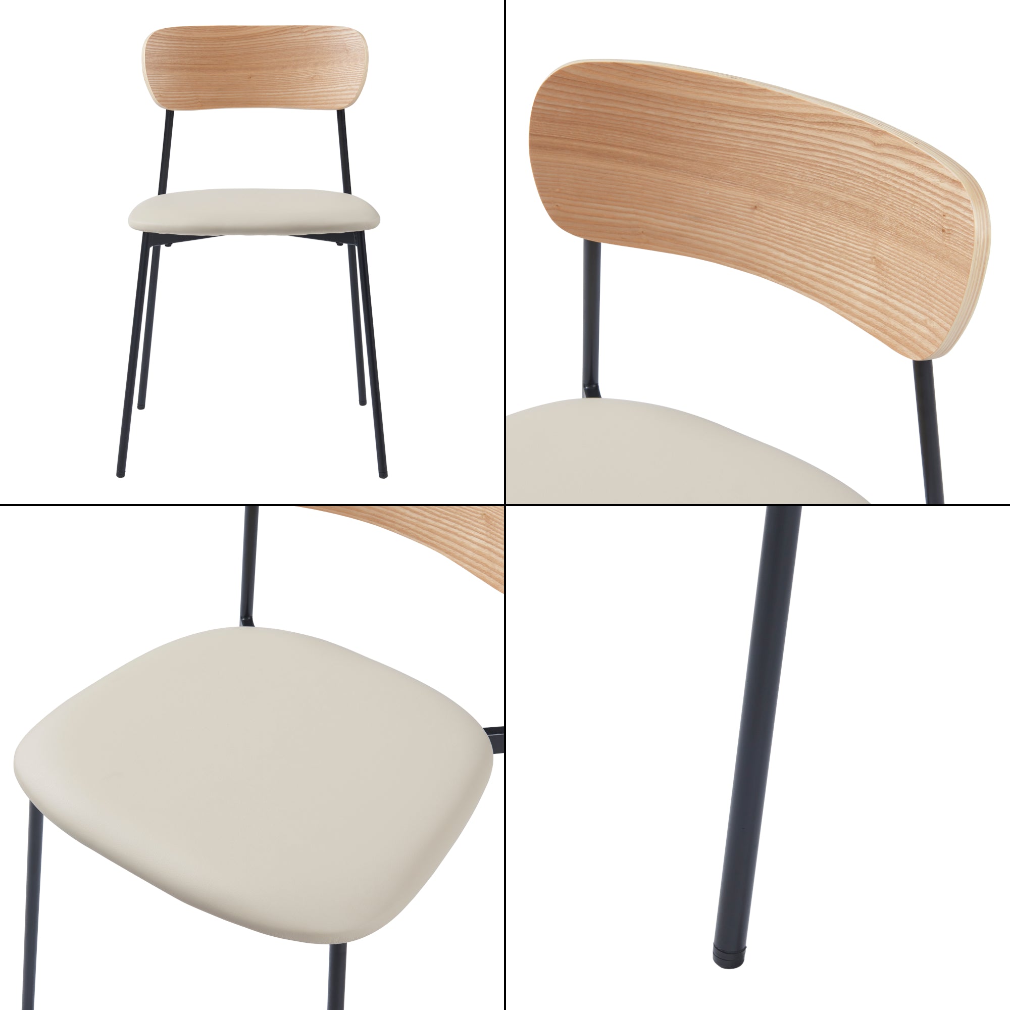 Set Jyväskylä di 2 Sedie da Sala Similpelle - Beige / Nero  [en.casa]