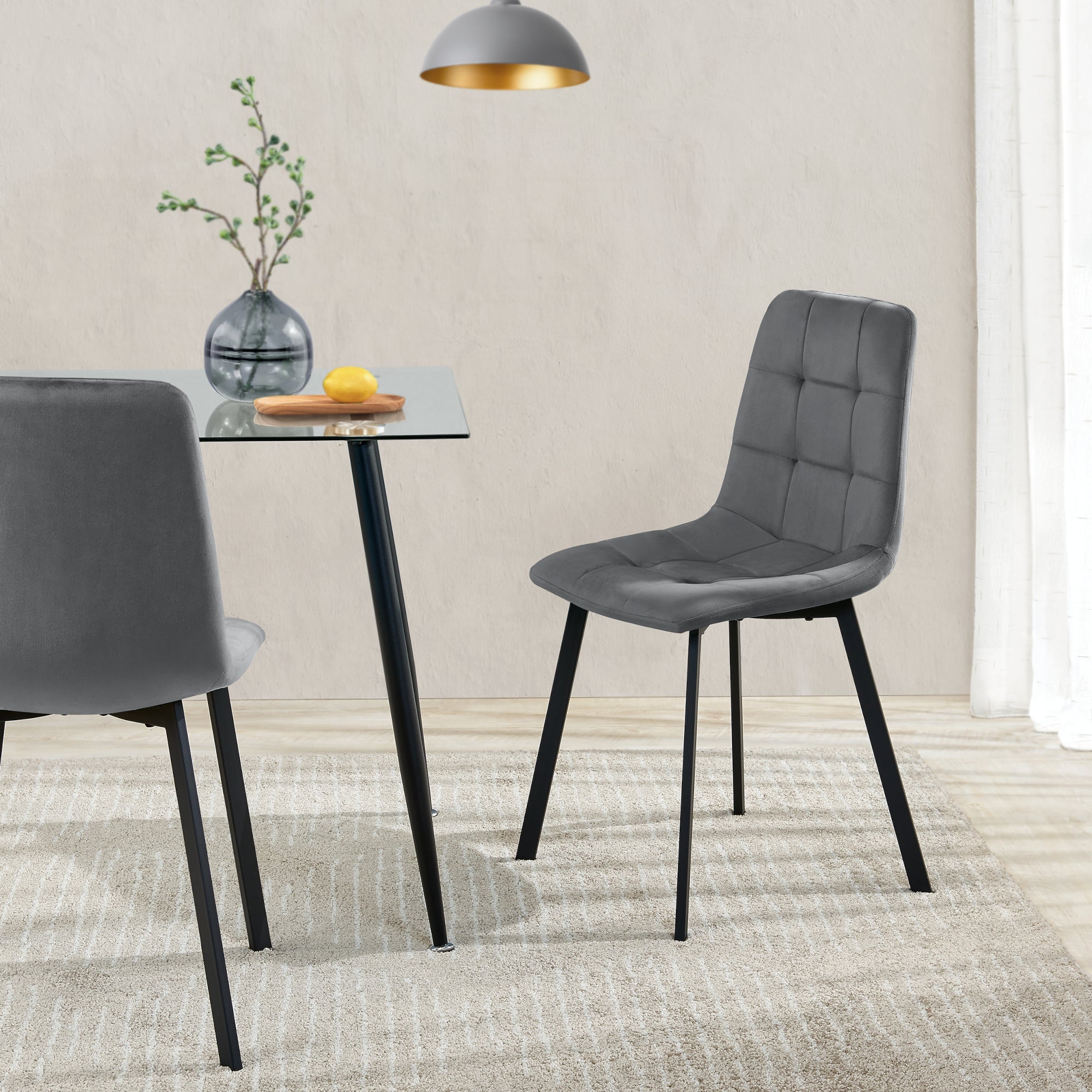 Set di 2 Sedie Lexnitz da Sala Pranzo Effetto Velluto - Grigio scuro [en.casa]