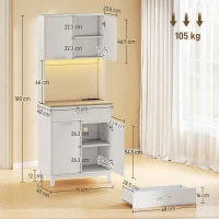 Credenza Moderna con Luci LED, Prese Elettriche e USB, 2 Armadietti e Cassetto, 71x40x180 cm, Bianco