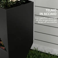 Fioriera da Esterno con 3 Aree di Coltivazione e Fori di Drenaggio, in Metallo Nero, 30x30x100 cm