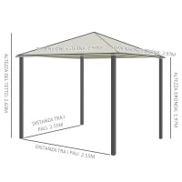 Gazebo da Giardino 3x3m in Metallo con Doppio Tettuccio, Bianco e Crema
