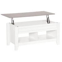 Tavolino Rettangolare con Piano sollevabile, 2 Ripiani, in Truciolato 105x50x49 cm, Bianco