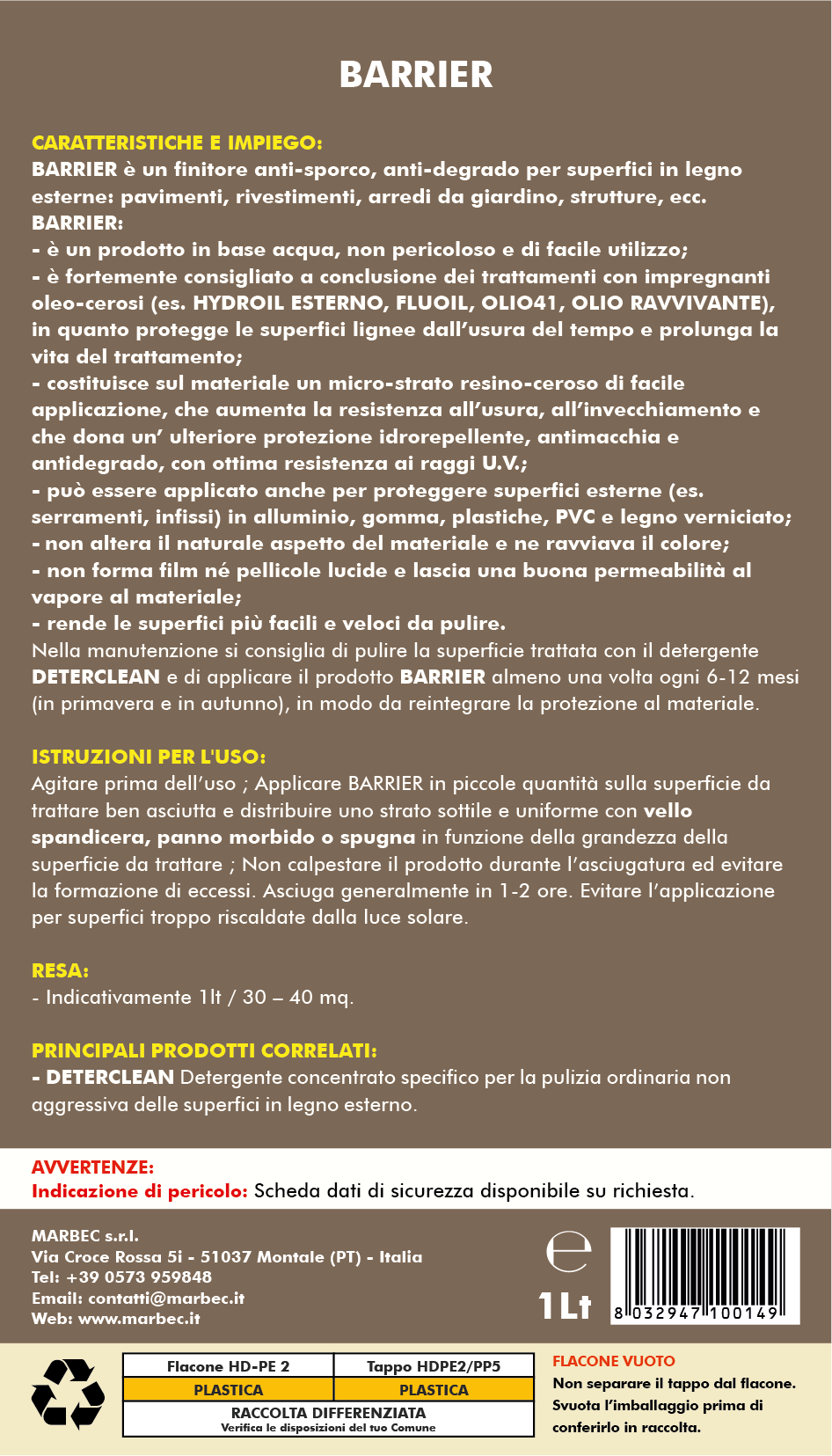 Cera per legno BARRIER   1LT