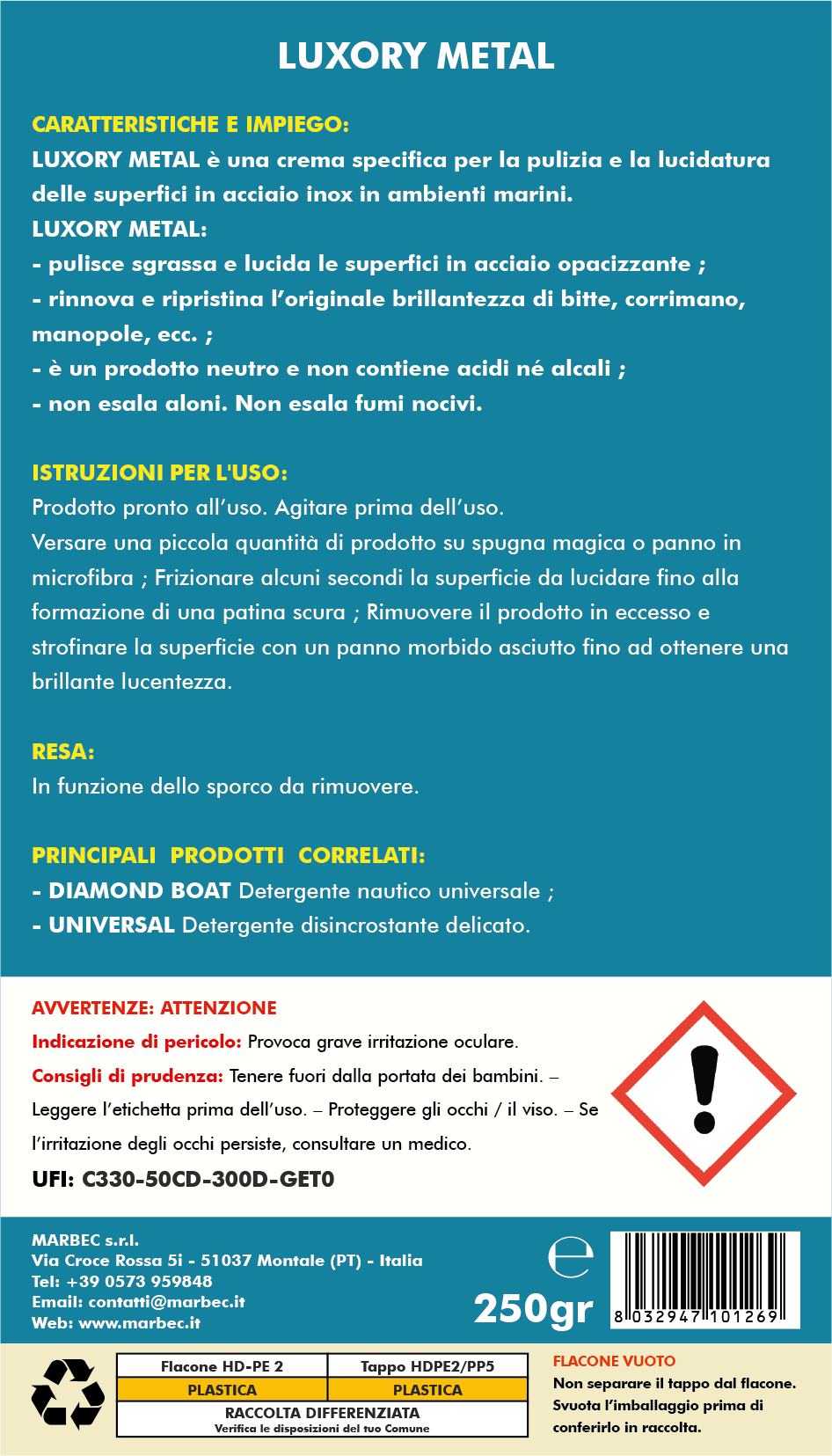 Pulizia acciaio inox LUXORY METAL   250GR