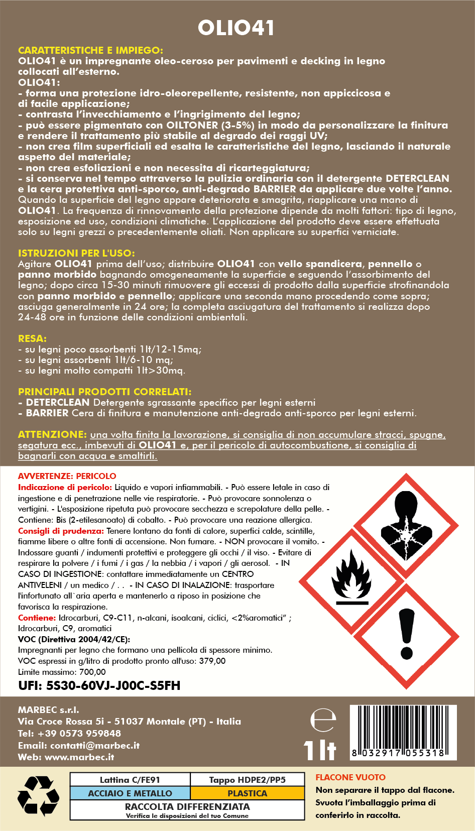 Impregnante per legno esterno OLIO41   5LTx4Pz