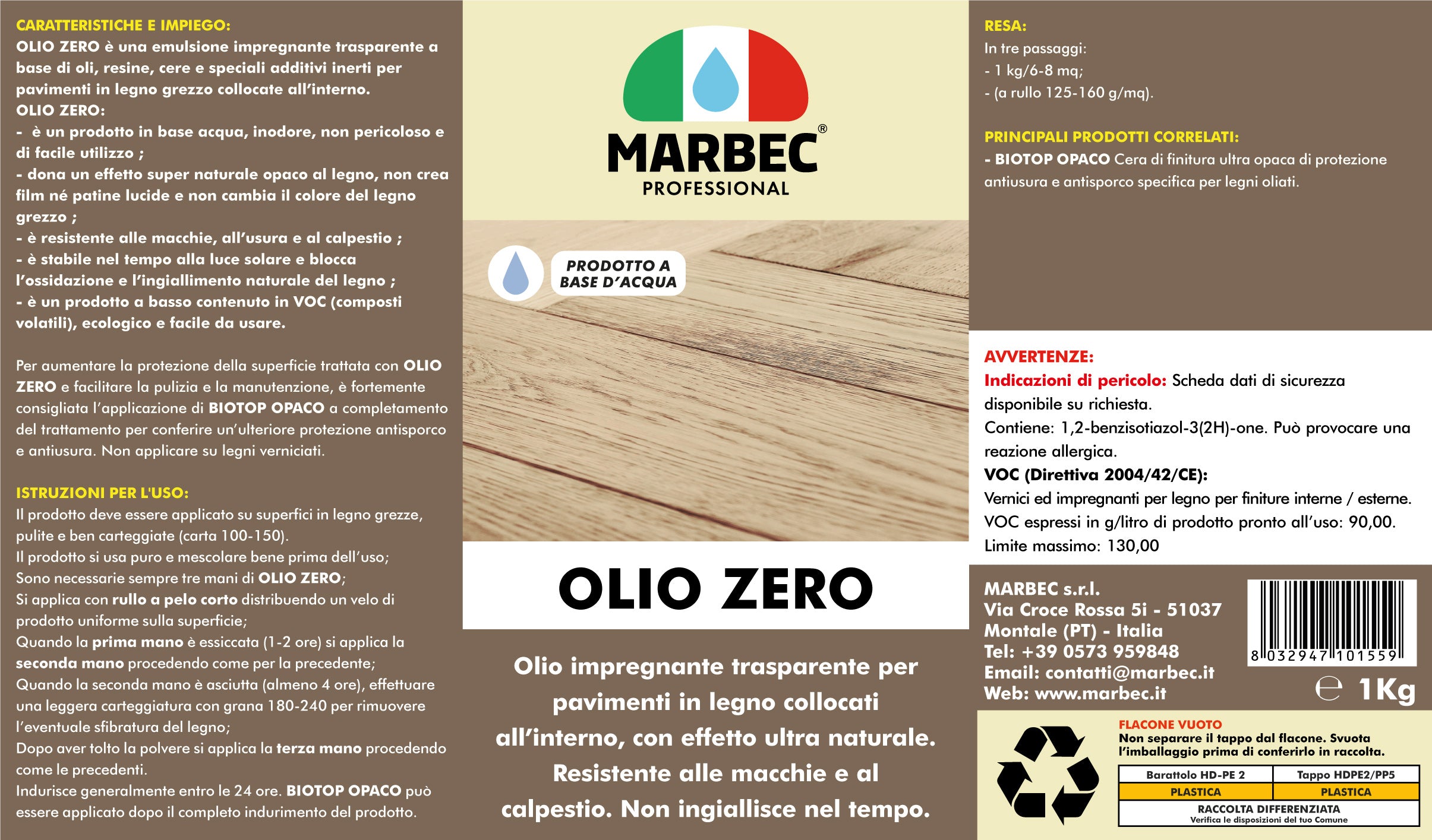 Impregnante legno trasparente OLIO ZERO   1KGx6Pz